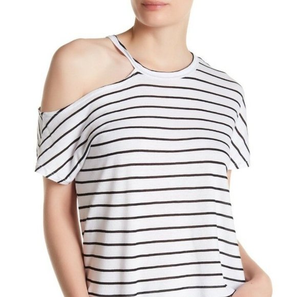 NWT $81 Stateside Cutout Stripe Slub Tee - Black/White - Sz M - Picture 1 of 2